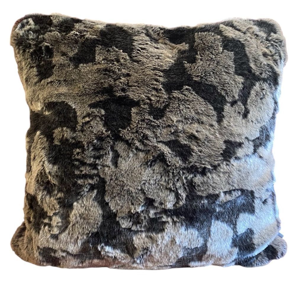 NWOT NEW Aviva Stanoff Black/Brown Faux Fur Luxury Designer Pillow 20" x 20